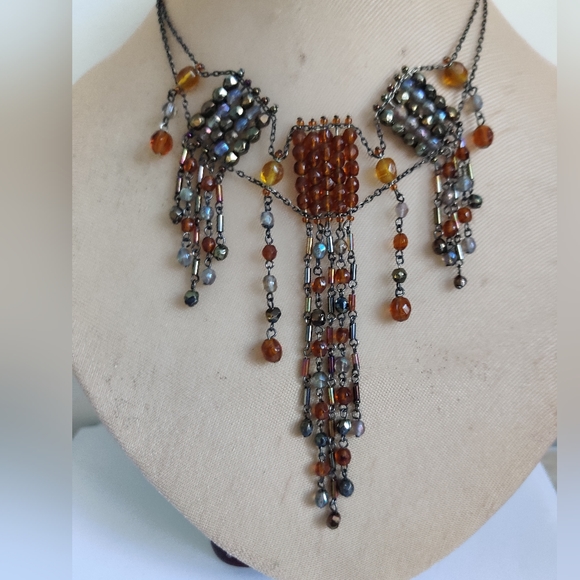 🇨🇦 Vintage Y2K Gothic Cathedral Cascade Fringes Chocker Necklace - Picture 8 of 9